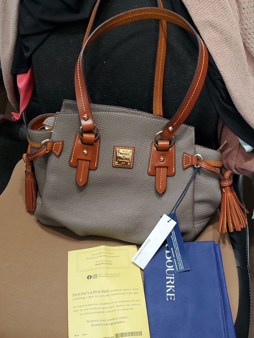Dooney & Bourke Pebble Leather Small Winged Shopper - Elephant - NWT